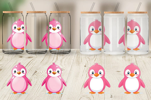 Glass Can Pink Penguin Valentine Sublimation artnoy 