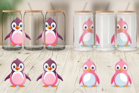 Glass Can Pink Penguin Valentine Sublimation artnoy 