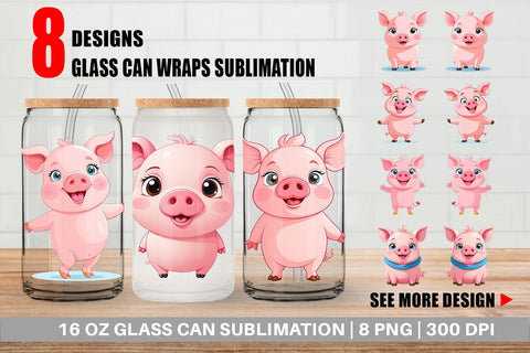 Glass Can Pink Pig Valentine Sublimation artnoy 