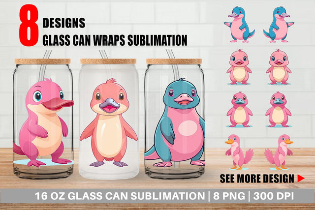 Glass Can Pink Platypus Valentine Sublimation artnoy 