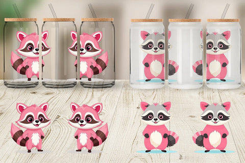 Glass Can Pink Raccoon Valentine Sublimation artnoy 