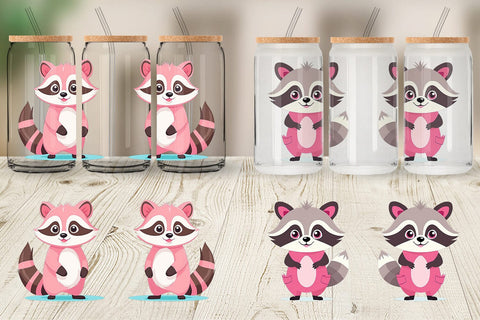 Glass Can Pink Raccoon Valentine Sublimation artnoy 