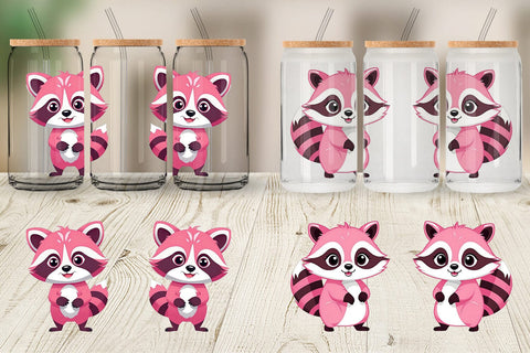 Glass Can Pink Raccoon Valentine Sublimation artnoy 
