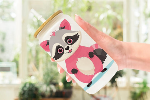 Glass Can Pink Raccoon Valentine Sublimation artnoy 