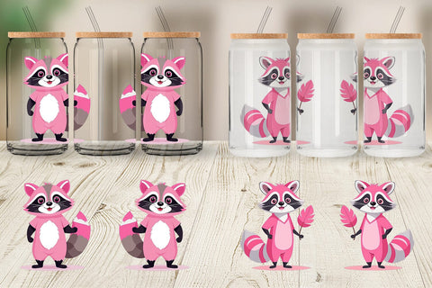 Glass Can Pink Raccoon Valentine Sublimation artnoy 