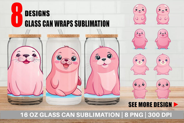 Glass Can Pink Seal Valentine Sublimation artnoy 