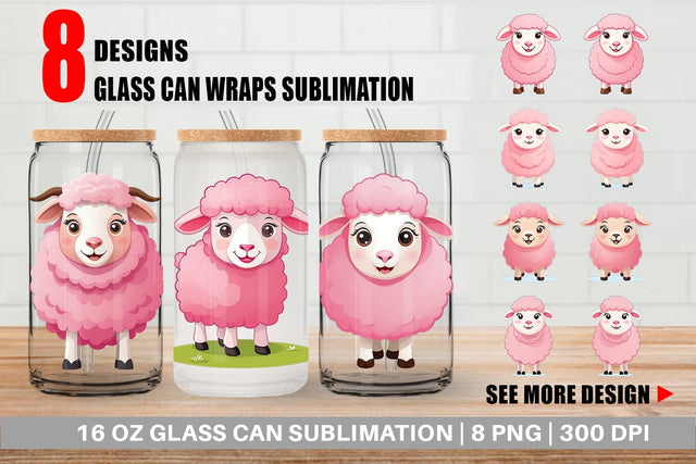 Glass Can Pink Sheep Valentine Sublimation artnoy 