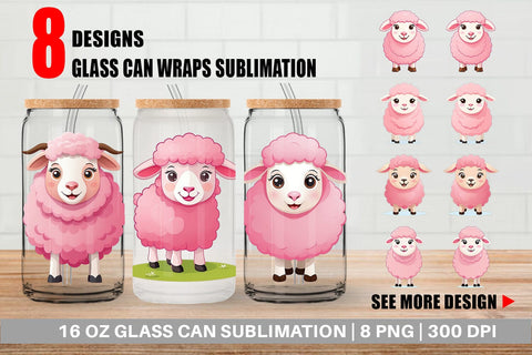 Glass Can Pink Sheep Valentine Sublimation artnoy 