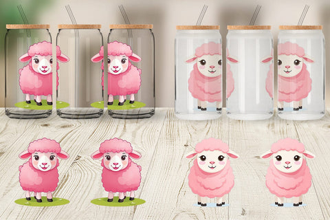 Glass Can Pink Sheep Valentine Sublimation artnoy 