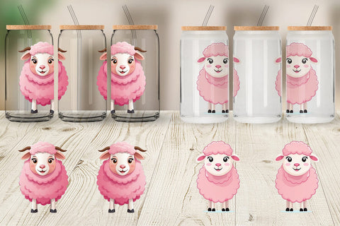 Glass Can Pink Sheep Valentine Sublimation artnoy 