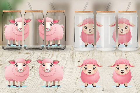 Glass Can Pink Sheep Valentine Sublimation artnoy 