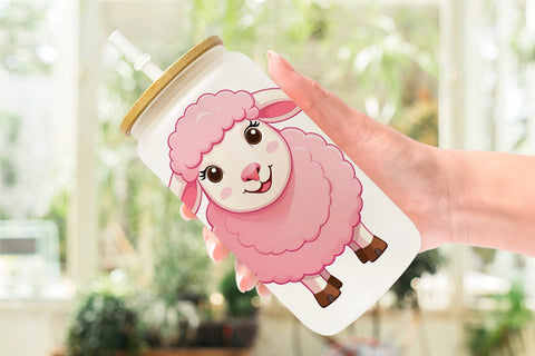 Glass Can Pink Sheep Valentine Sublimation artnoy 