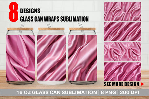 Glass Can Pink Silk Pattern Sublimation artnoy 