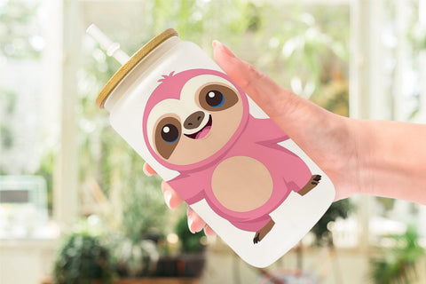 Glass Can Pink Sloth Valentine Sublimation artnoy 