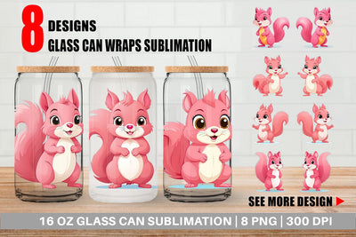 Glass Can Pink Squirrel Valentine Sublimation artnoy 