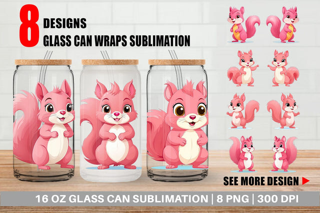 Glass Can Pink Squirrel Valentine Sublimation artnoy 