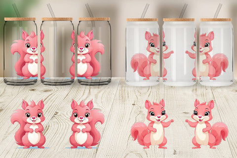 Glass Can Pink Squirrel Valentine Sublimation artnoy 