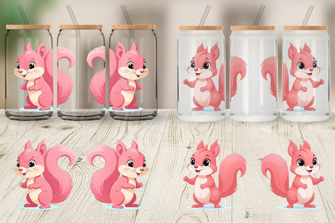 Glass Can Pink Squirrel Valentine Sublimation artnoy 