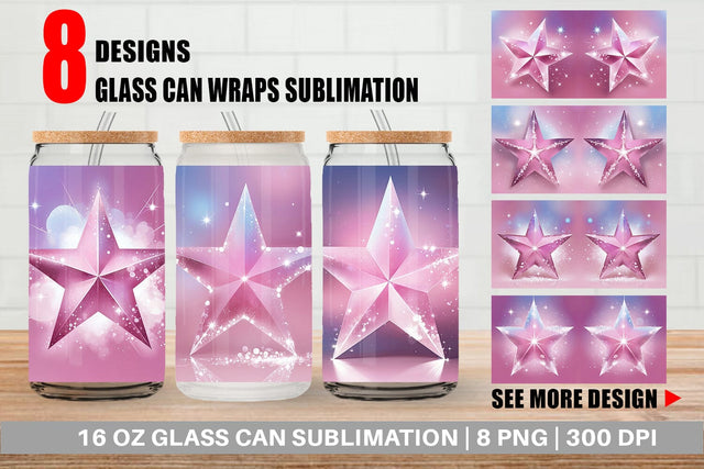 Glass Can Pink Stars Sublimation artnoy 