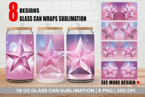 Glass Can Pink Stars Sublimation artnoy 