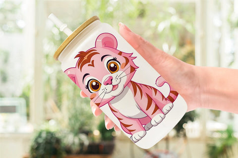 Glass Can Pink Tiger Valentine Sublimation artnoy 