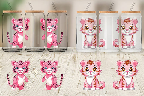 Glass Can Pink Tiger Valentine Sublimation artnoy 