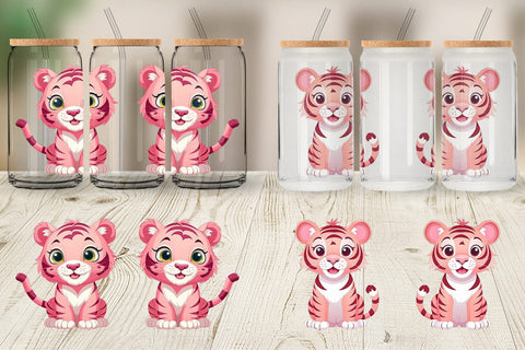Glass Can Pink Tiger Valentine Sublimation artnoy 