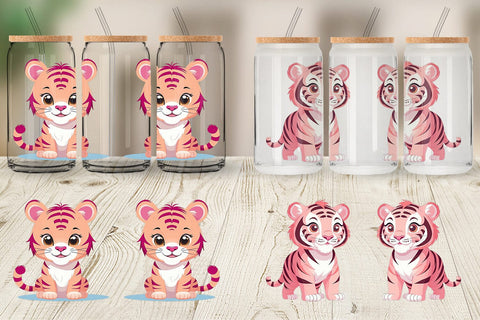 Glass Can Pink Tiger Valentine Sublimation artnoy 