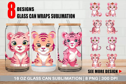 Glass Can Pink Tiger Valentine Sublimation artnoy 