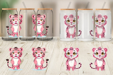 Glass Can Pink Tiger Valentine Sublimation artnoy 