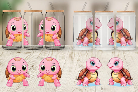 Glass Can Pink Turtle Valentine Sublimation artnoy 