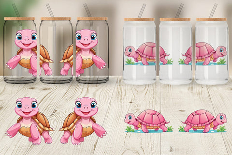 Glass Can Pink Turtle Valentine Sublimation artnoy 
