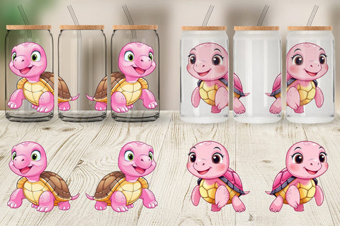 Glass Can Pink Turtle Valentine Sublimation artnoy 