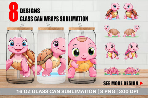Glass Can Pink Turtle Valentine Sublimation artnoy 
