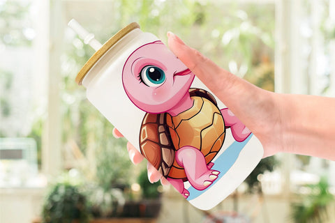 Glass Can Pink Turtle Valentine Sublimation artnoy 