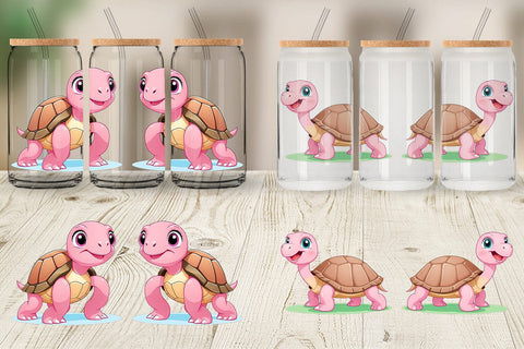 Glass Can Pink Turtle Valentine Sublimation artnoy 