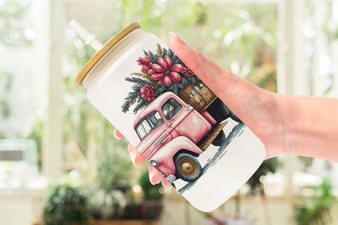 Glass Can Pink Vintage Pickup Truck SVG artnoy 