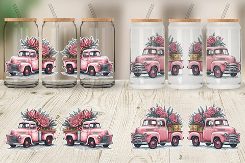 Glass Can Pink Vintage Pickup Truck SVG artnoy 