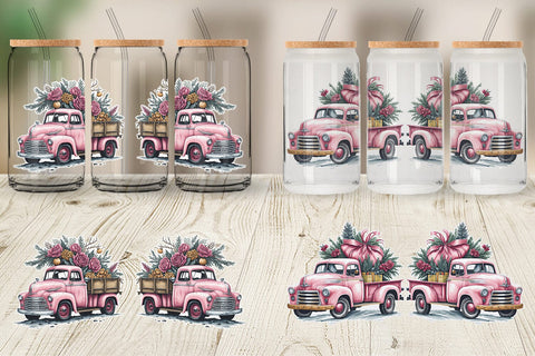 Glass Can Pink Vintage Pickup Truck SVG artnoy 