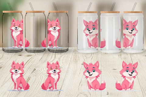 Glass Can Pink Wolf Valentine Sublimation artnoy 