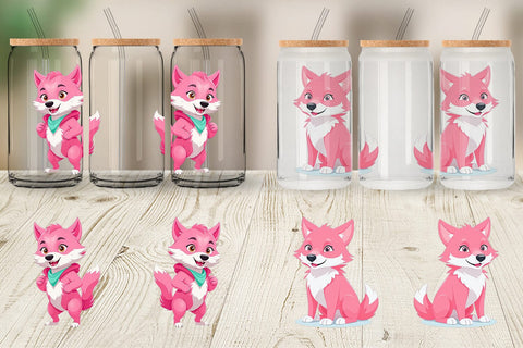 Glass Can Pink Wolf Valentine Sublimation artnoy 