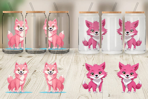 Glass Can Pink Wolf Valentine Sublimation artnoy 