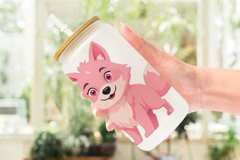 Glass Can Pink Wolf Valentine Sublimation artnoy 
