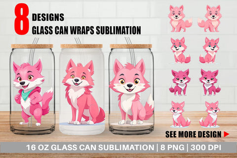 Glass Can Pink Wolf Valentine Sublimation artnoy 