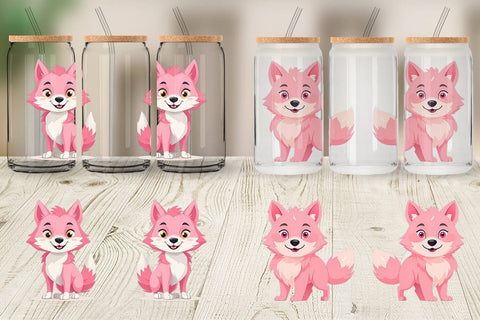 Glass Can Pink Wolf Valentine Sublimation artnoy 