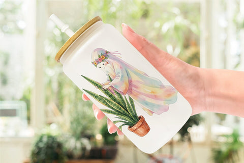 Glass Can Plant Mom Ghost Sublimation artnoy 