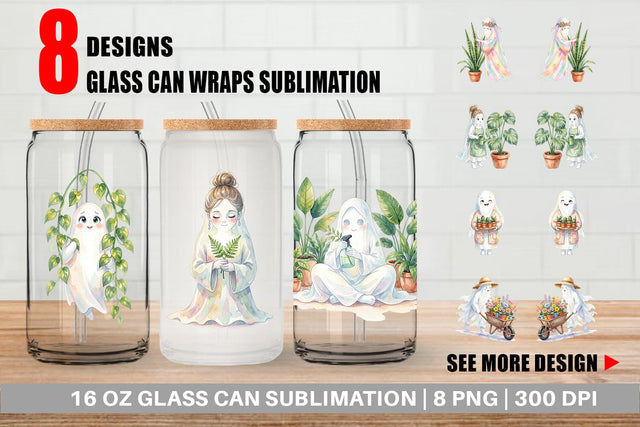 Glass Can Plant Mom Ghost Sublimation artnoy 