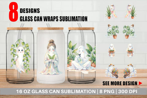 Glass Can Plant Mom Ghost Sublimation artnoy 