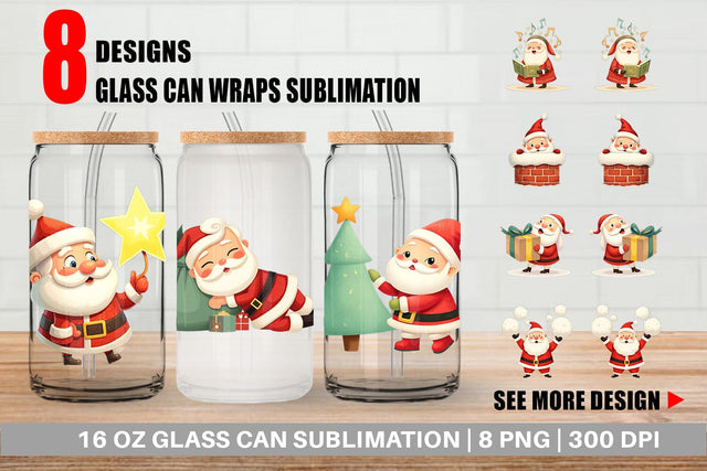 Glass Can Playful Christmas Santa Sublimation artnoy 