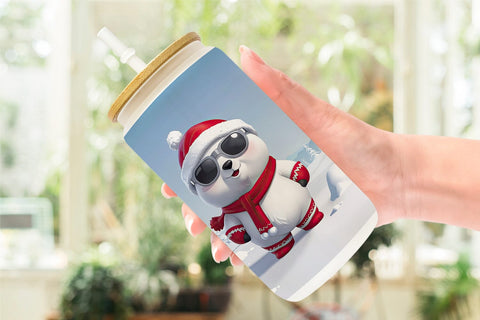 Glass Can Polar Bear Christmas Sublimation artnoy 